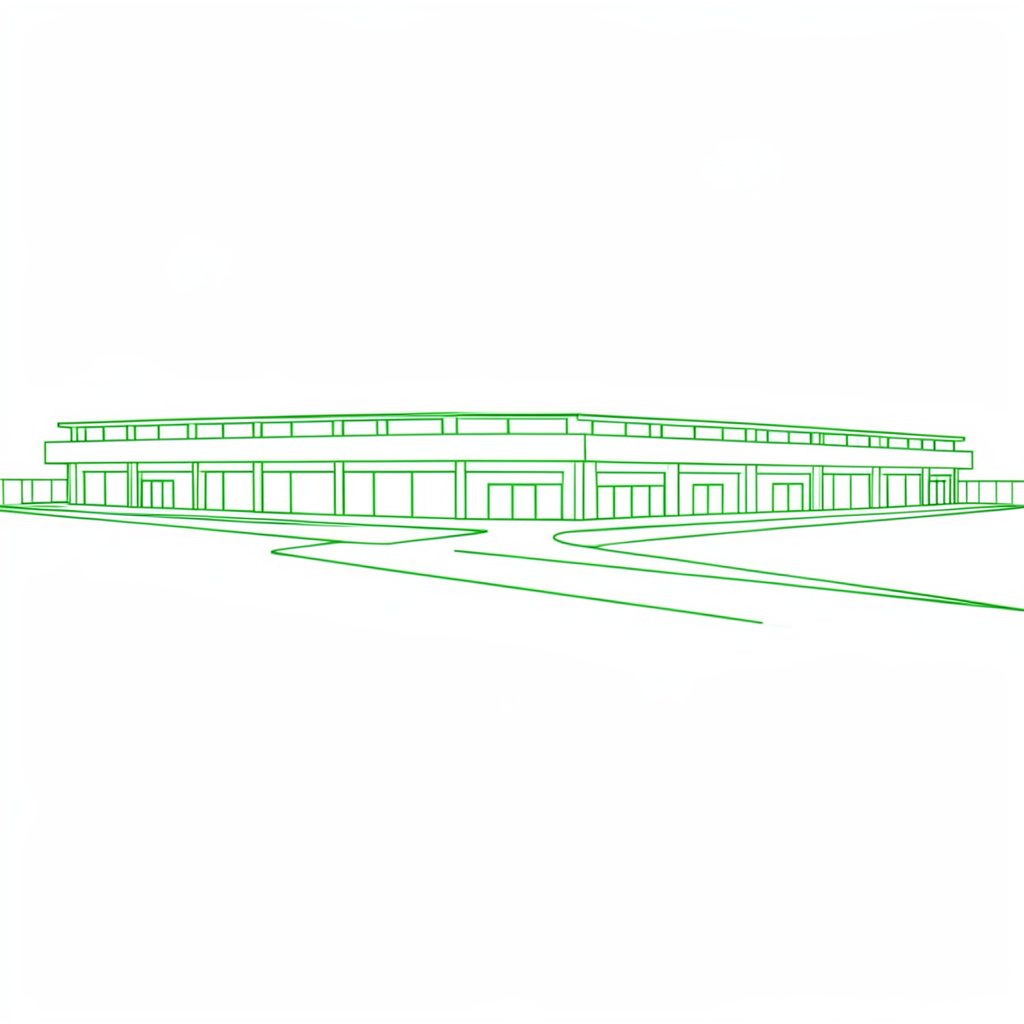 Disegno lineare minimale di un velodromo stilizzato visto dall'alto, curve semplici su sfondo crema e verde oliva