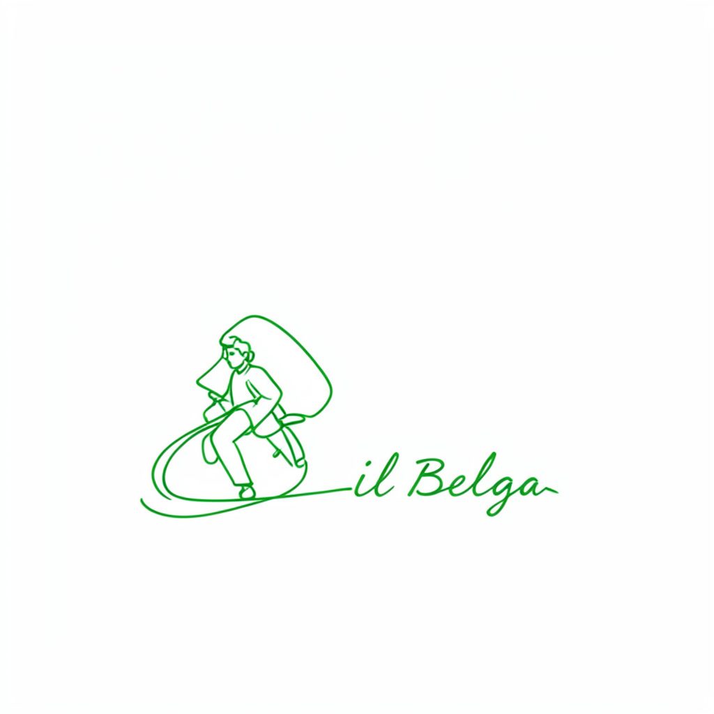 Disegno lineare minimale di un ritratto stilizzato di ciclista con casco, tratti semplici su sfondo crema e verde oliva